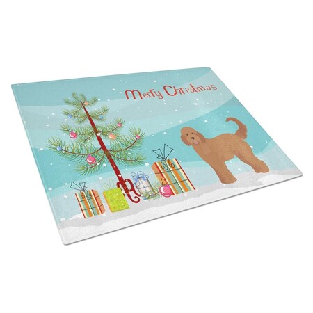 Carolines Treasures Tan Goldendoodle Christmas Tree Glass Cutting Board Large CK3839LCB